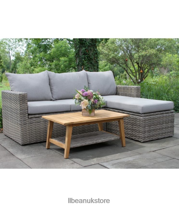 Backyard & Patio L.L.Bean Wicker Storage Sofa and Teak Coffee Table Set Sand Unisex 0VRR662871