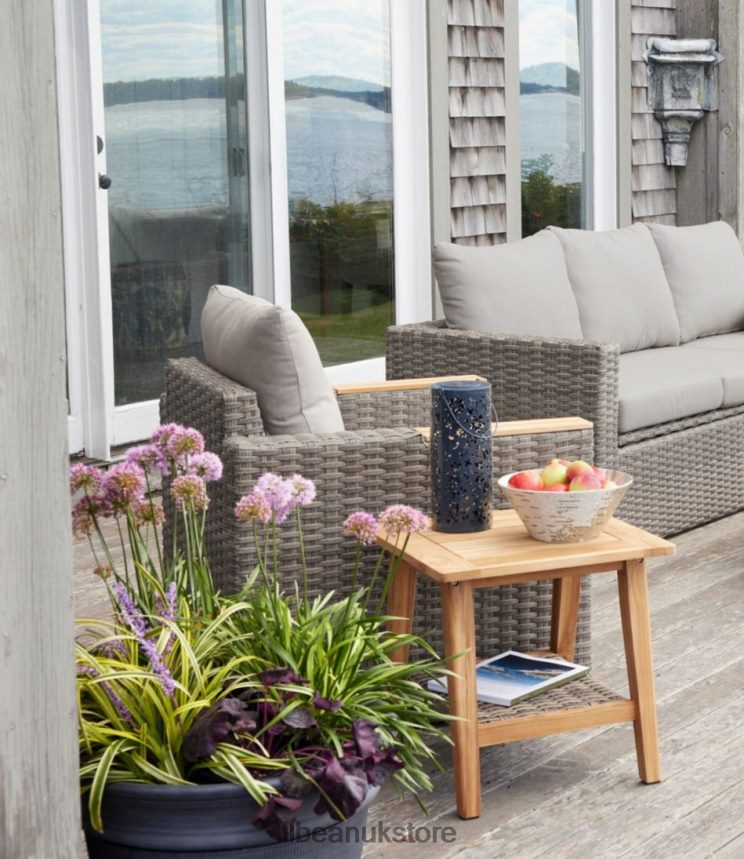 Backyard & Patio L.L.Bean Teak Side Table with Wicker Storage Shelf Natural Unisex 0VRR662877