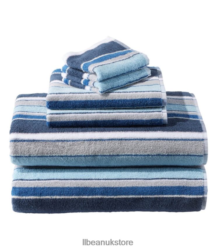 Bath L.L.Bean Organic Cotton Towel Set Stripe Rustic Blue Unisex 0VRR664563