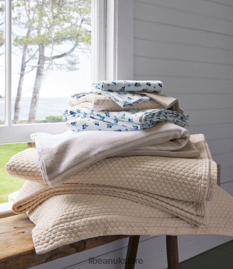 Bedding L.L.Bean Organic Honeycomb Matelasse Coverlet Bay Blue Unisex 0VRR666342