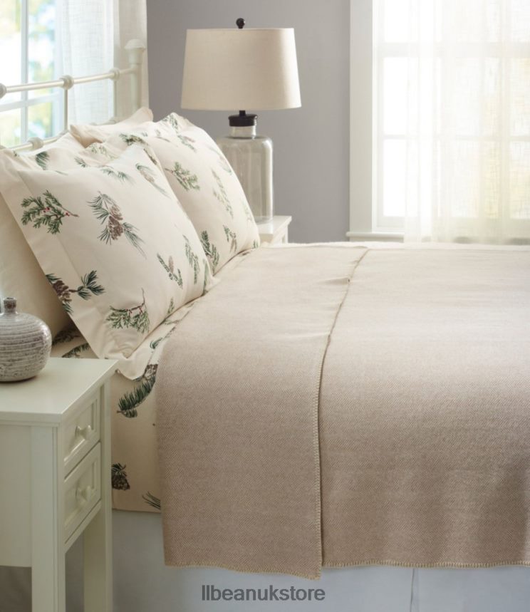 Bedding L.L.Bean Washable Wool Blanket Herringbone Camel/Cream Unisex 0VRR665545