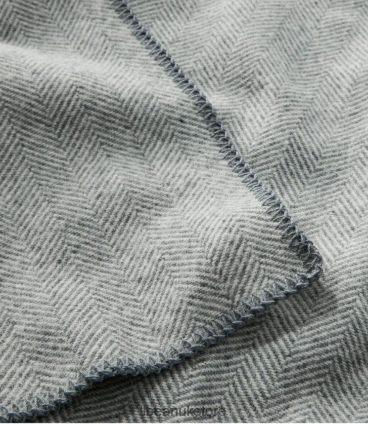 Bedding L.L.Bean Washable Wool Blanket Herringbone Gray/Cream Unisex 0VRR662552
