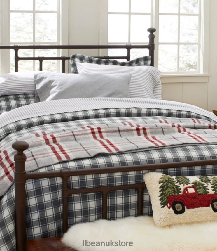 Bedding L.L.Bean Washable Wool Blanket Plaid Dark Gray Heather Unisex 0VRR662525