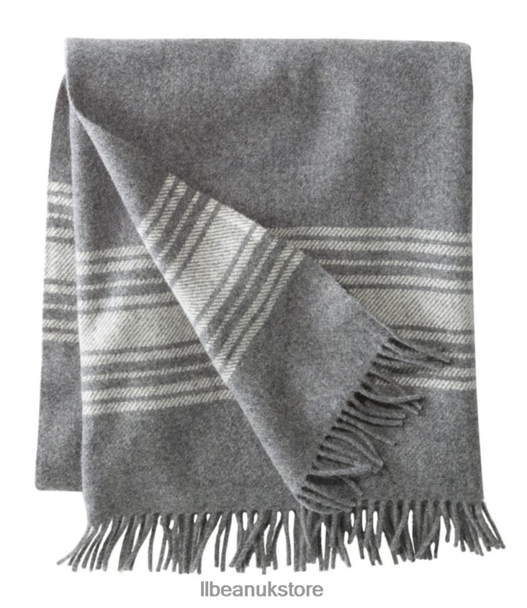 Bedding L.L.Bean Washable Wool Throw Striped Dark Gray Heather/Cream Unisex 0VRR662564