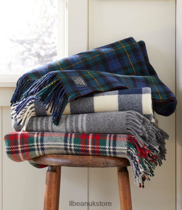 Bedding L.L.Bean Washable Wool Throw Striped Dark Gray Heather/Cream Unisex 0VRR662564