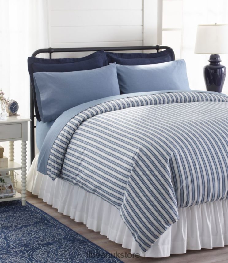 Bedding L.L.Bean Sunwashed Percale Comforter Cover Stripe Mariner Blue Unisex 0VRR662731