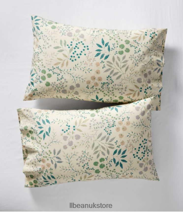 Bedding L.L.Bean 280-Thread-Count Pima Cotton Percale Pillowcases Set of Two Cream/Floral Unisex 0VRR662522