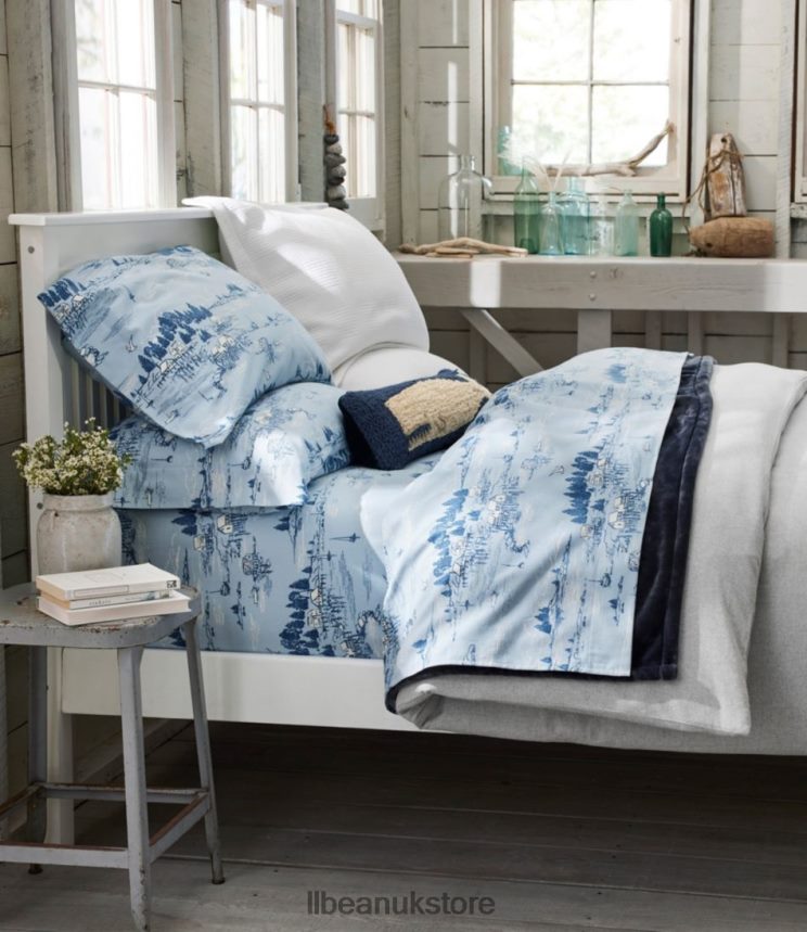 Bedding L.L.Bean Coastal Landscape Flannel Sheet Collection Seaside Blue Unisex 0VRR662719