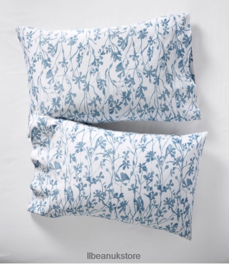 Bedding L.L.Bean Garment Washed Sateen Sheet Collection Print Seaside Blue Botanical Unisex 0VRR662761