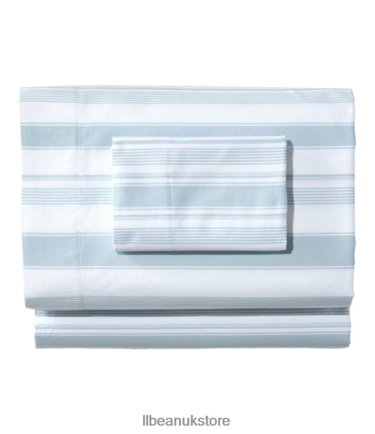 Bedding L.L.Bean Garment Washed Sateen Sheet Collection Stripe Seaside Blue Unisex 0VRR662759
