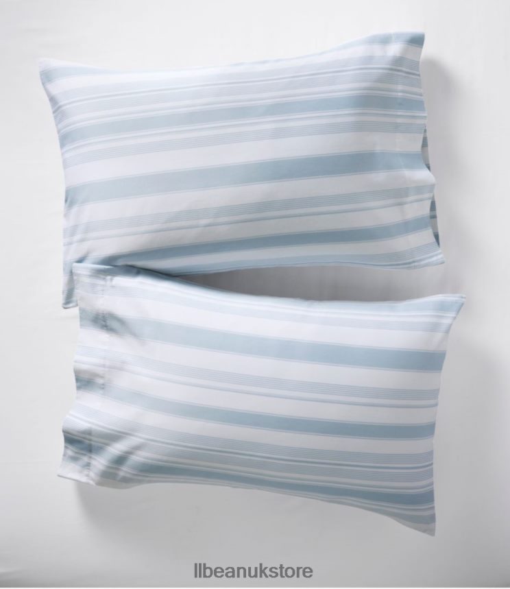 Bedding L.L.Bean Garment Washed Sateen Sheet Collection Stripe Seaside Blue Unisex 0VRR662759