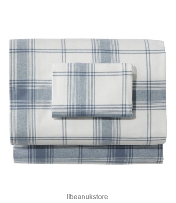 Bedding L.L.Bean Organic Flannel Sheet Collection Plaid Slate Blue Unisex 0VRR662801