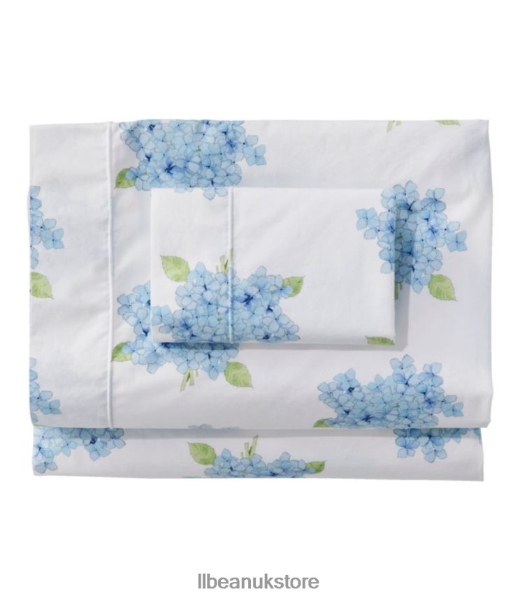 Bedding L.L.Bean Sara Fitz Hydrangea Percale Sheet Collection Dawn Blue Unisex 0VRR662517