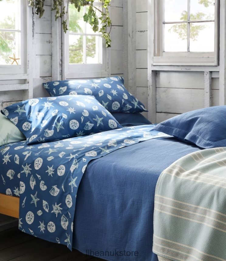 Bedding L.L.Bean Seashell Percale Sheet Collection Moonlight Blue Unisex 0VRR662526