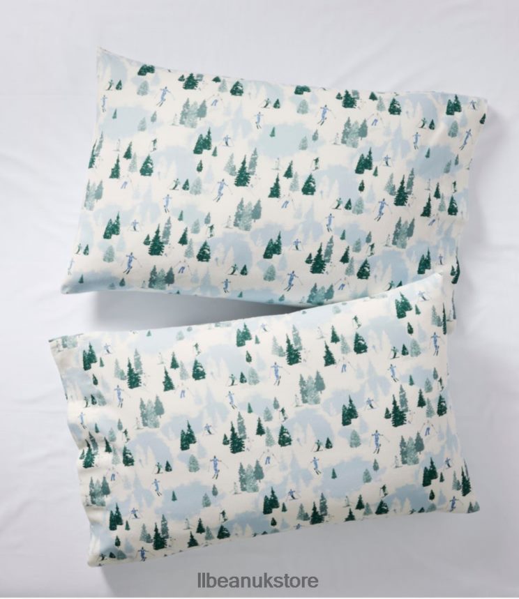 Bedding L.L.Bean Skier Scenic Flannel Sheet Set Collection Sea Salt Unisex 0VRR662538