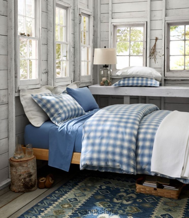 Bedding L.L.Bean Ultrasoft Comfort Flannel Sheet Flat Bay Blue Unisex 0VRR665538