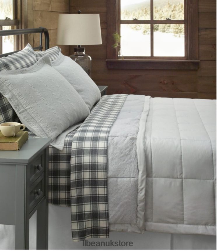 Bedding L.L.Bean Ultrasoft Comfort Flannel Sheet Set Check Charcoal Heather/Bone Unisex 0VRR662505