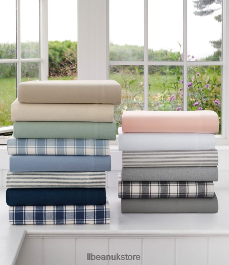 Bedding L.L.Bean Ultrasoft Comfort Flannel Sheet Set Check Charcoal Heather/Bone Unisex 0VRR662505