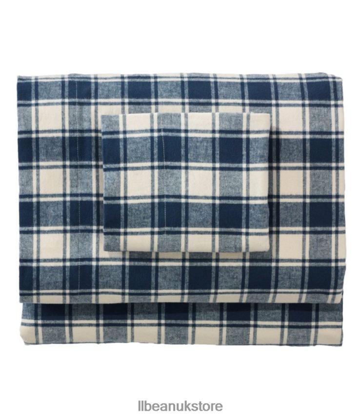 Bedding L.L.Bean Ultrasoft Comfort Flannel Sheet Set Check Mariner Blue/Natural Unisex 0VRR666295