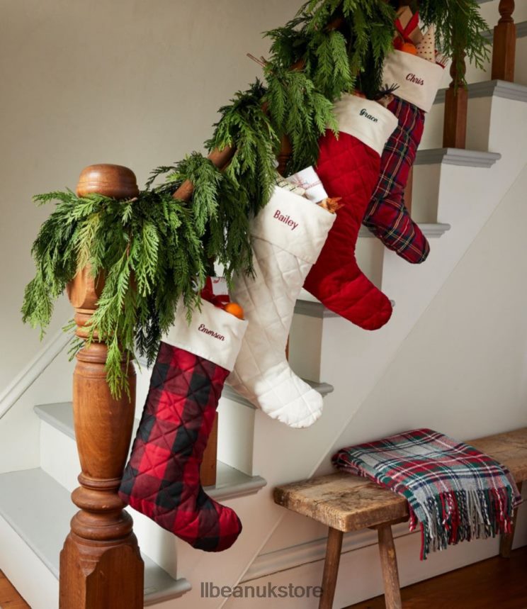 Home Decor L.L.Bean Classic Velvet Christmas Stocking Red Plaid Unisex 0VRR662533
