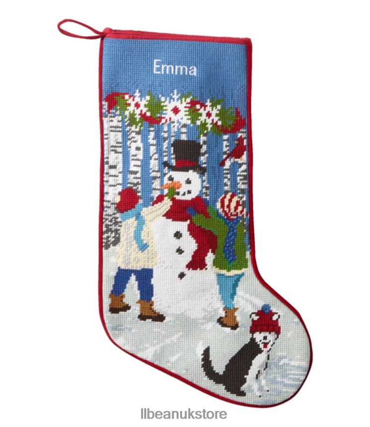 Home Decor L.L.Bean Needlepoint Christmas Stocking Snowman/Kids Unisex 0VRR667139