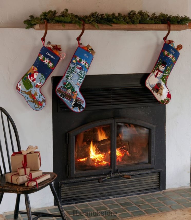 Home Decor L.L.Bean Needlepoint Christmas Stocking Snowman w/Puppies Unisex 0VRR666816
