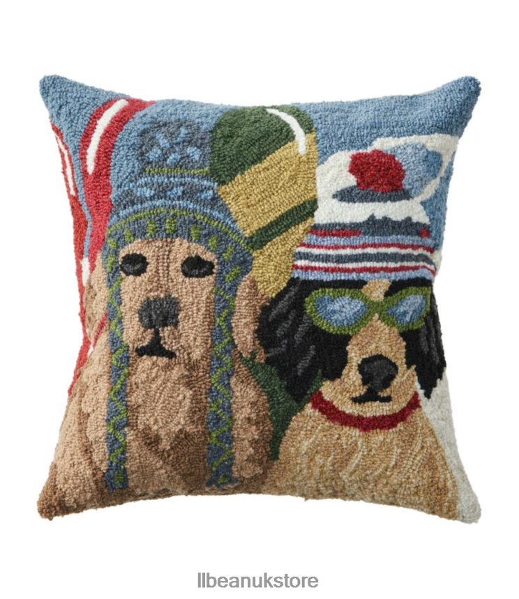 Home Decor L.L.Bean Indoor/Outdoor Hooked Pillow Dogs Skiing Multi Unisex 0VRR662571