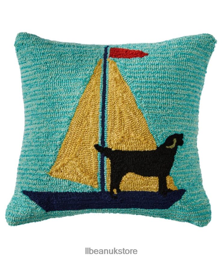 Home Decor L.L.Bean Indoor/Outdoor Hooked Pillow Sail Boat Dog Multi Unisex 0VRR662765