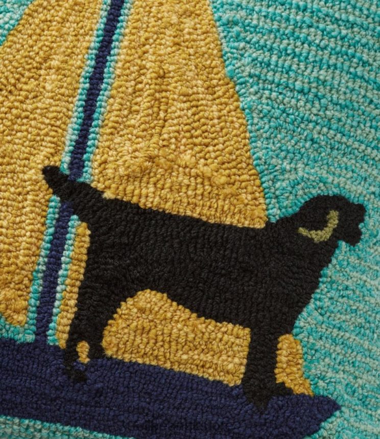 Home Decor L.L.Bean Indoor/Outdoor Hooked Pillow Sail Boat Dog Multi Unisex 0VRR662765