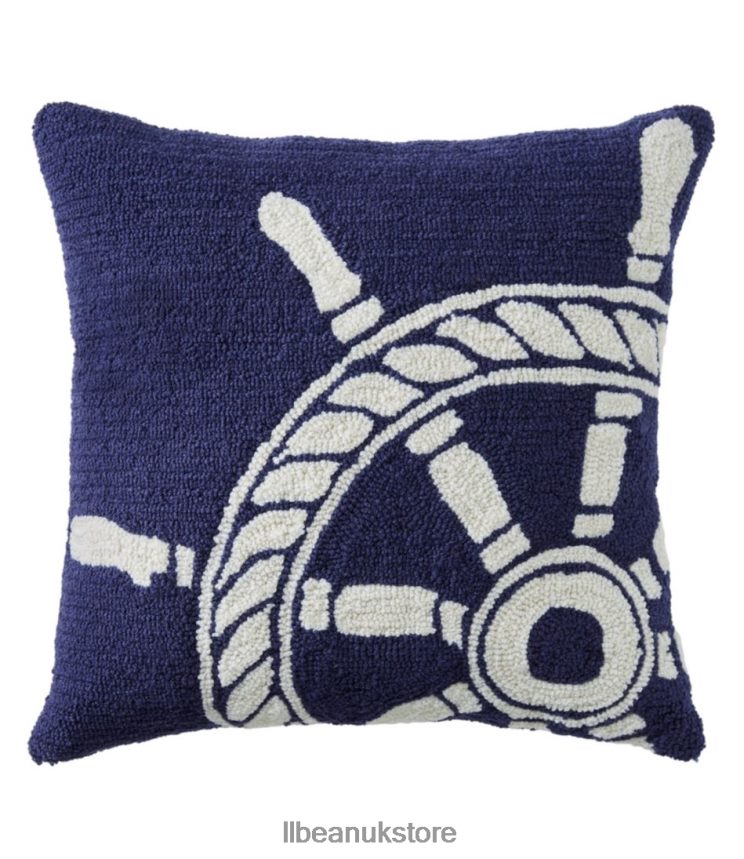 Home Decor L.L.Bean Indoor/Outdoor Hooked Pillow Ship Wheel Multi Unisex 0VRR662771