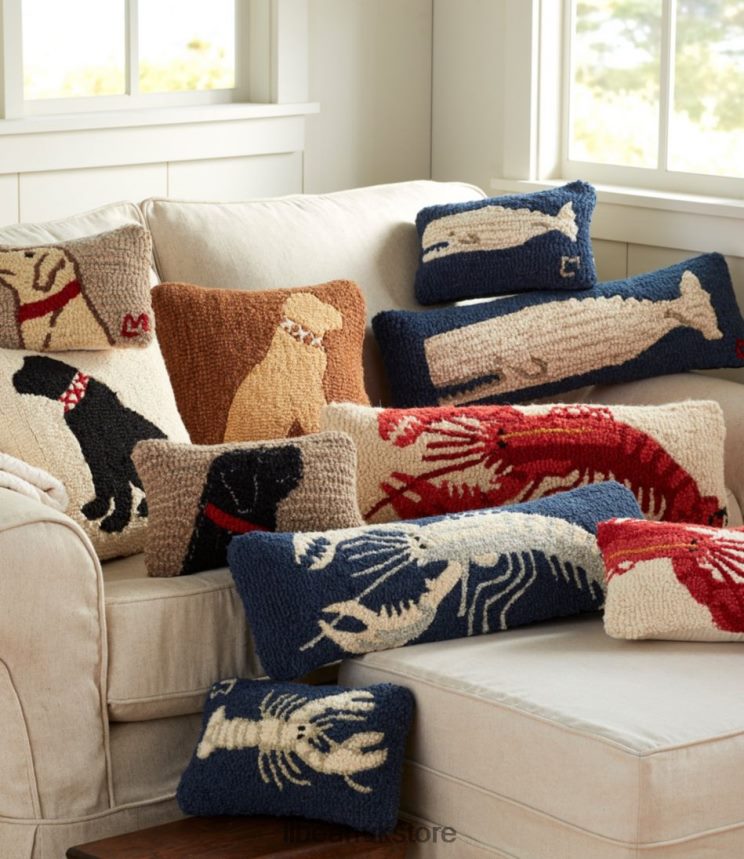 Home Decor L.L.Bean Wool Hooked Throw PillowWhite Lobster Navy Unisex 0VRR662817