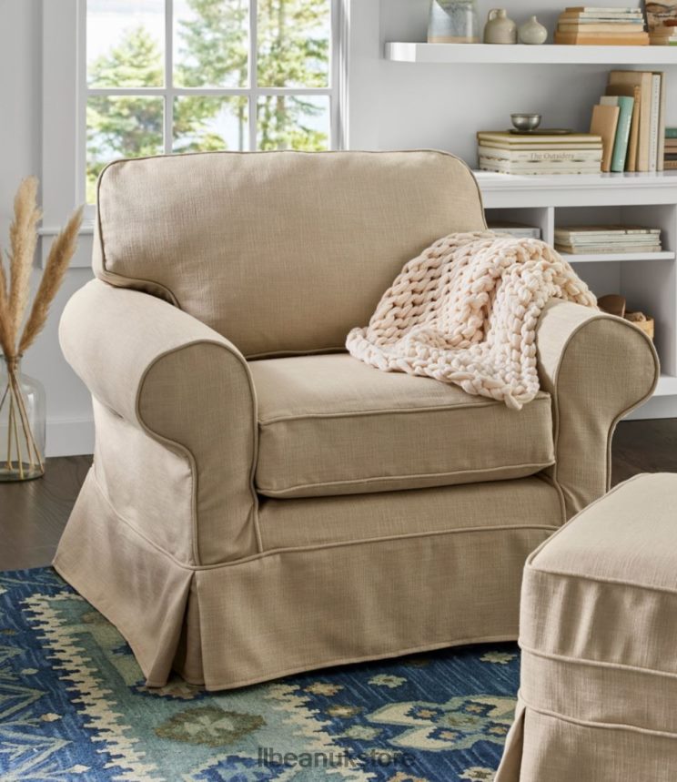Indoor Furniture L.L.Bean Pine Point Slipcovered Chair Performance Linen Blue Unisex 0VRR664547