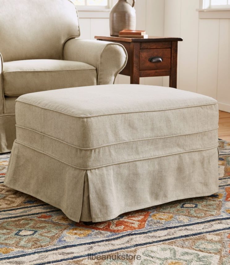 Indoor Furniture L.L.Bean Pine Point Slipcovered Ottoman Linen Beige Unisex 0VRR662902