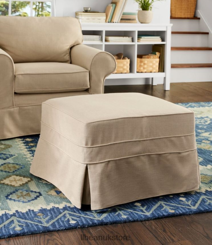 Indoor Furniture L.L.Bean Pine Point Slipcovered Ottoman Performance Linen Blue Unisex 0VRR664552