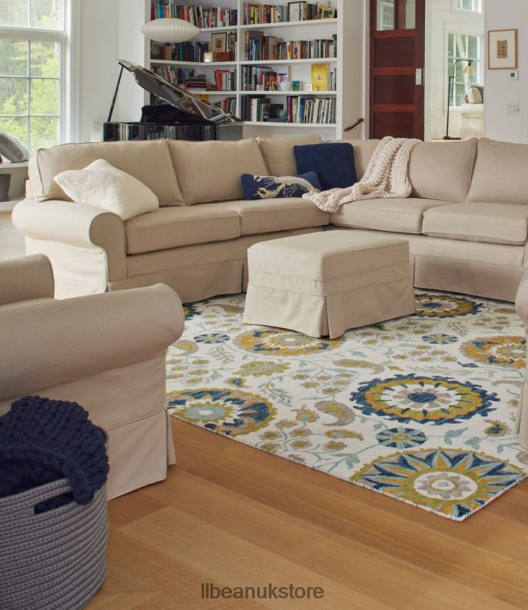 Indoor Furniture L.L.Bean Pine Point Slipcovered Ottoman Performance Linen Blue Unisex 0VRR664552