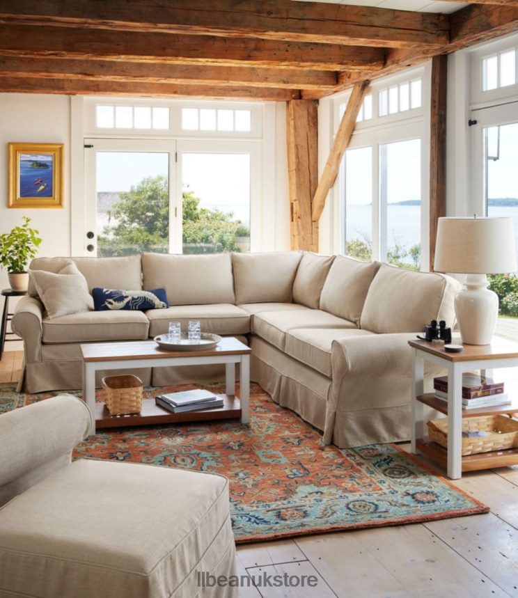 Indoor Furniture L.L.Bean Pine Point Slipcovered Sectional Performance Linen Blue Unisex 0VRR664551