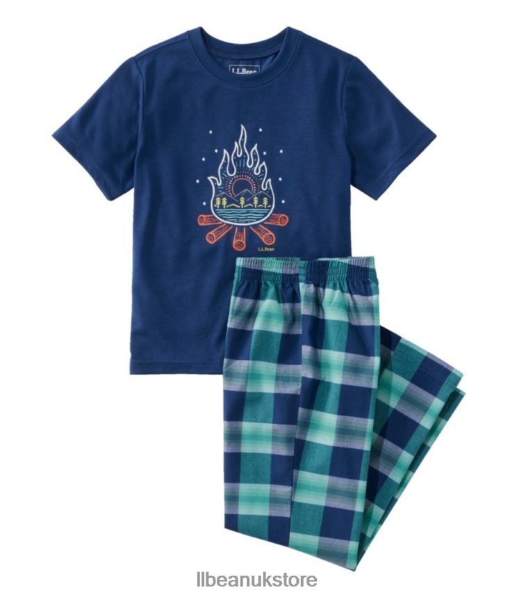 Clothing L.L.Bean All-Season Pajamas Deep Marine Blue Campfire Kids 0VRR66157