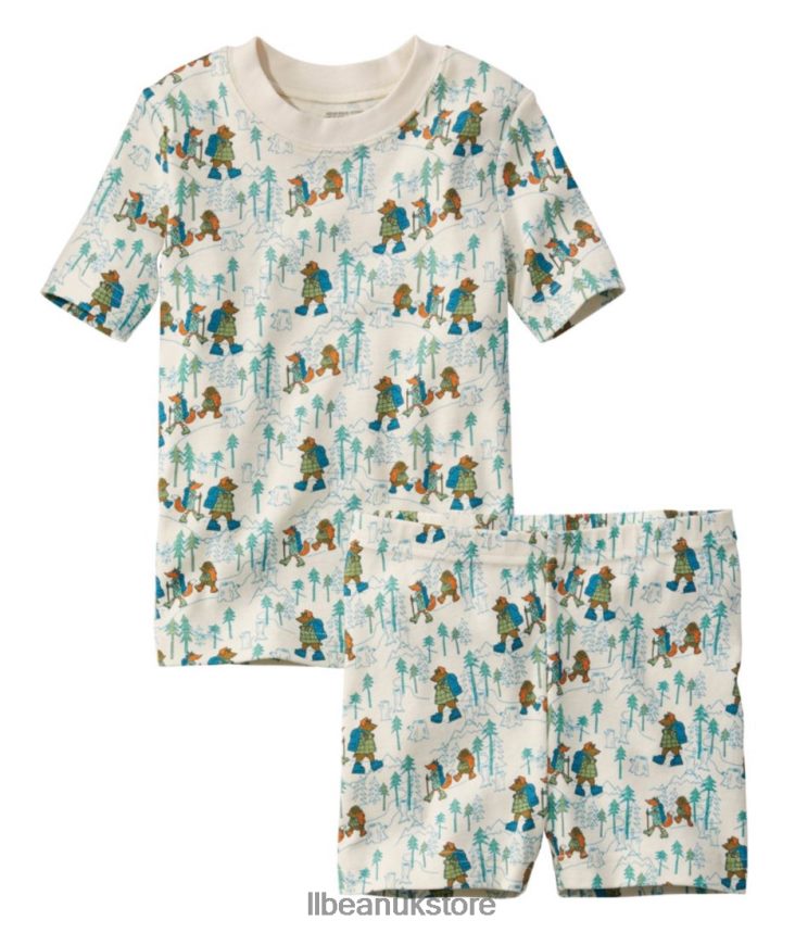 Clothing L.L.Bean Organic Cotton Fitted Pajamas Cream Hiking Animals Kids 0VRR664875
