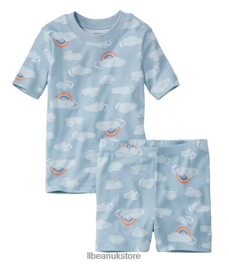 Clothing L.L.Bean Organic Cotton Fitted Pajamas Foggy Blue Clouds Kids 0VRR663299
