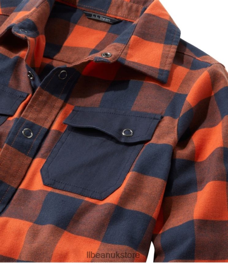 Clothing L.L.Bean BeanFlex All-Season Flannel Shirt Peak Orange/Carbon Navy Kids 0VRR664657