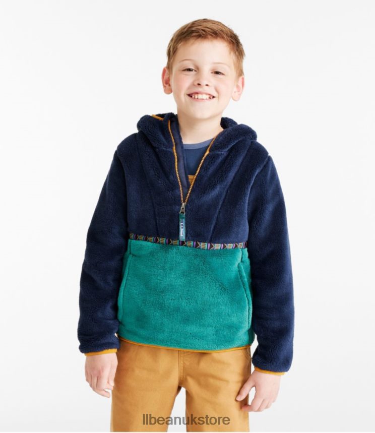 Outerwear L.L.Bean Hi-Pile Fleece Hooded Pullover Bright Navy/Warm Teal Kids 0VRR663461