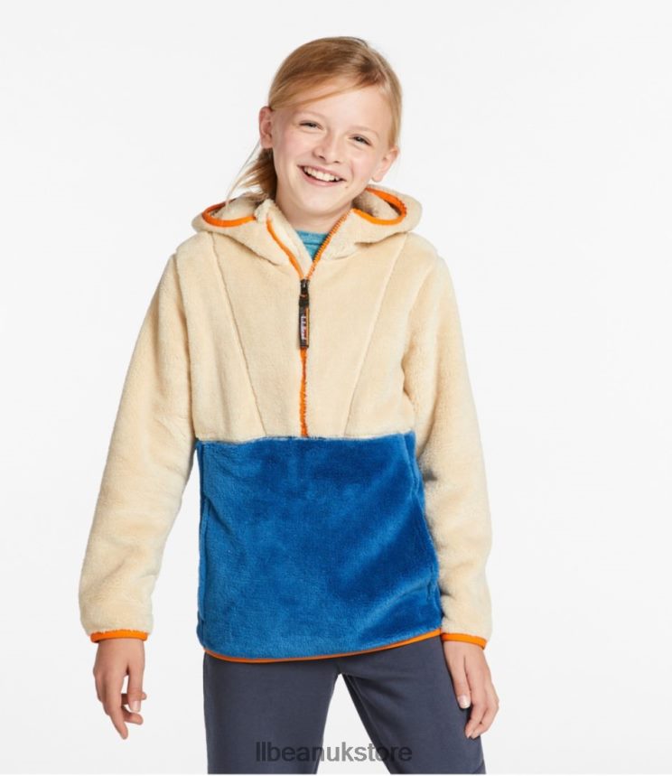 Outerwear L.L.Bean Hi-Pile Fleece Hooded Pullover Natural/Marine Blue Kids 0VRR66617