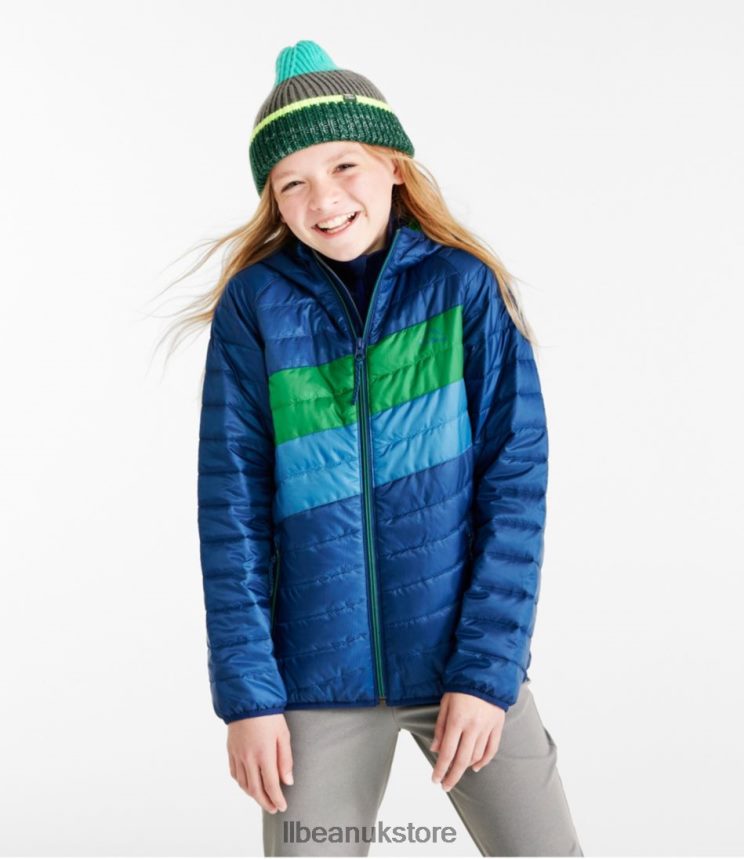 Outerwear L.L.Bean Primaloft Packaway Hooded Jacket Collegiate Blue/Lawn Green Kids 0VRR665106