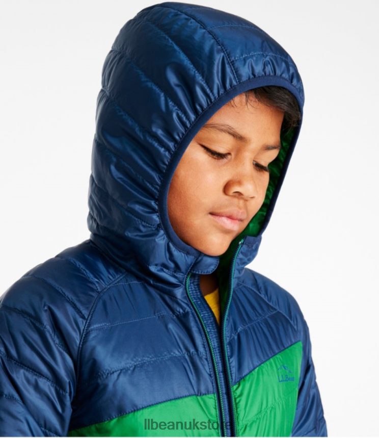 Outerwear L.L.Bean Primaloft Packaway Hooded Jacket Collegiate Blue/Lawn Green Kids 0VRR665106