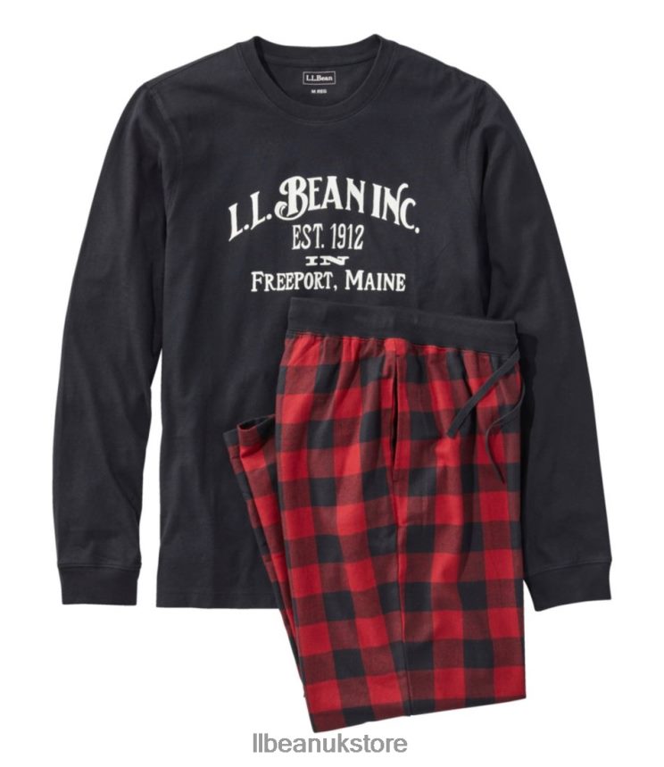 Clothing L.L.Bean Camp PJ Set Ink Black/Deep Red Plaid Men 0VRR663369