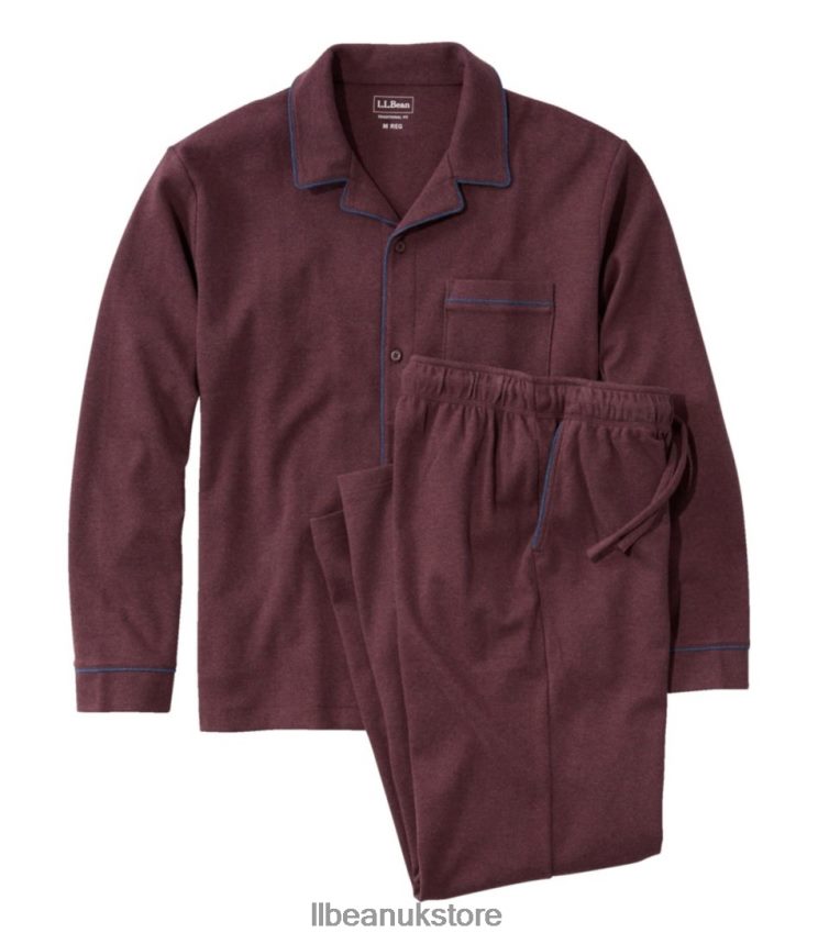 Clothing L.L.Bean Cotton Knit Pajamas Currant Heather Men 0VRR66166