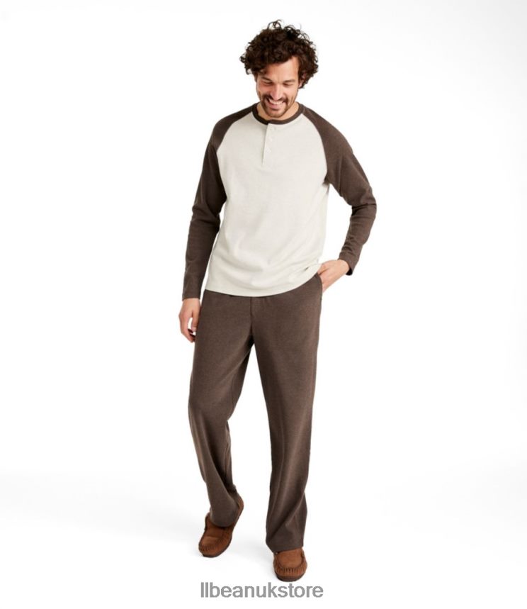 Clothing L.L.Bean Cotton Knit Pajamas Darkest Brown/Oatmeal Heather Men 0VRR66161