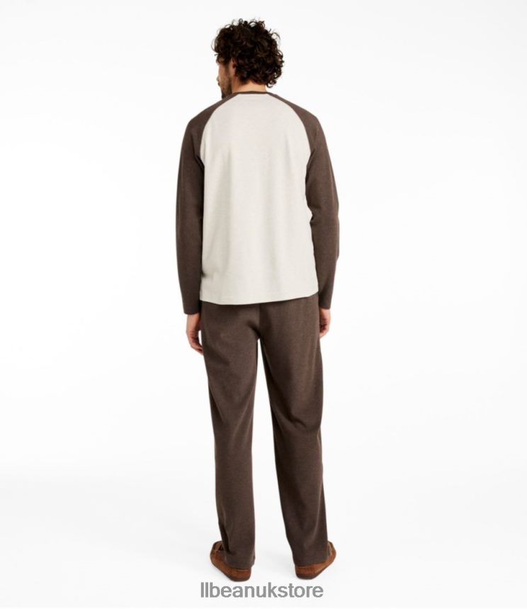 Clothing L.L.Bean Cotton Knit Pajamas Darkest Brown/Oatmeal Heather Men 0VRR66161