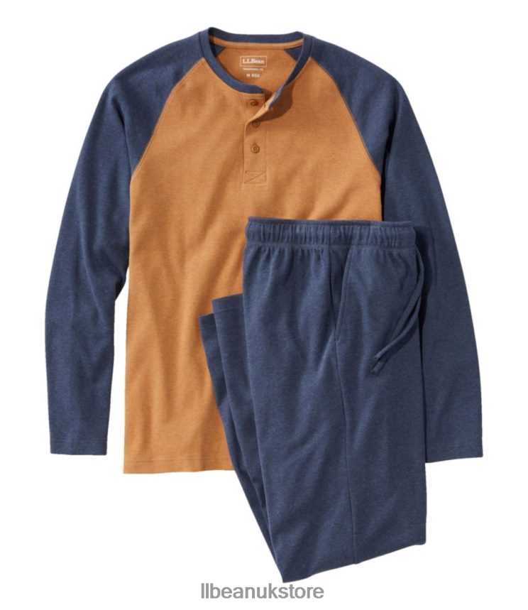 Clothing L.L.Bean Cotton Knit Pajamas Navy/Warm Gold Heather Men 0VRR664680