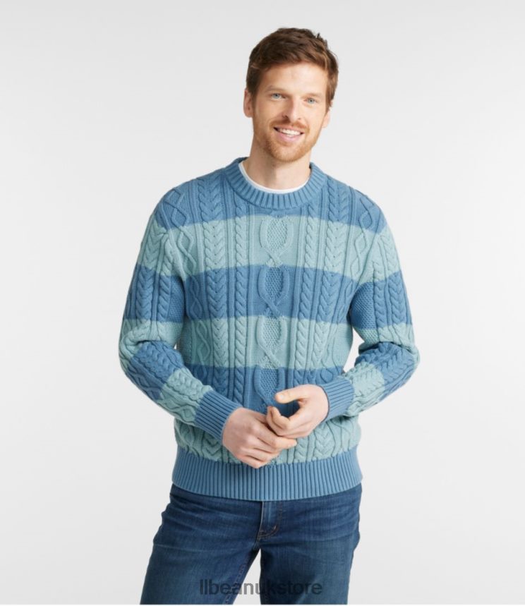 Clothing L.L.Bean Heritage Soft Cotton Fisherman Sweater Bayside Blue Men 0VRR66631
